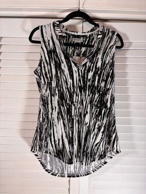 Kokoon Abstract Print Sleeveless V Neck Top S Black White Stretch Blouse